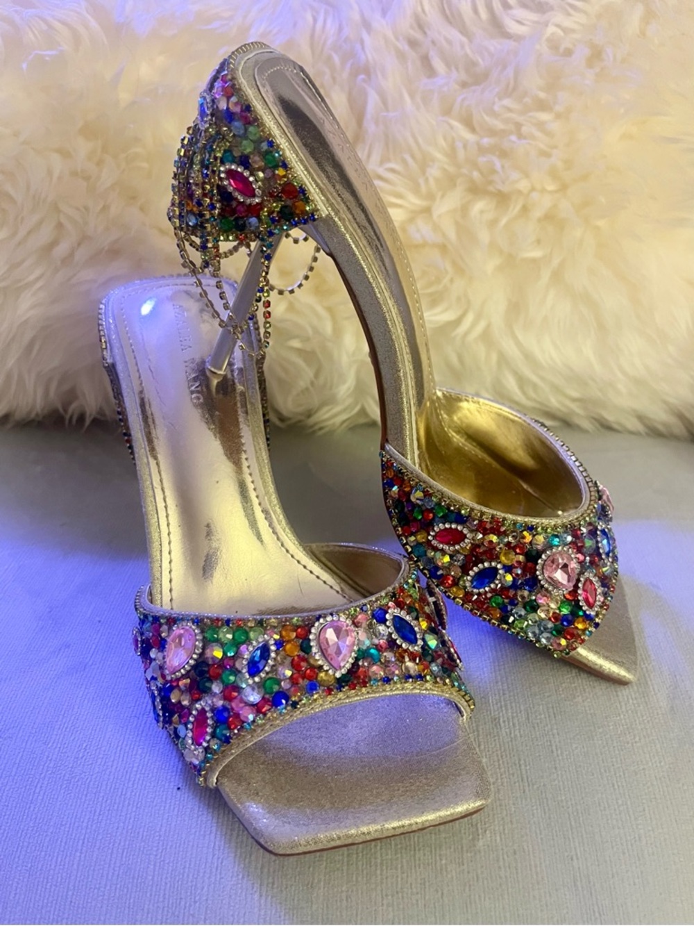 Azalea Wang Gold Crystal-Embellished Women's High Heel Sandals - Picture 9 of 13